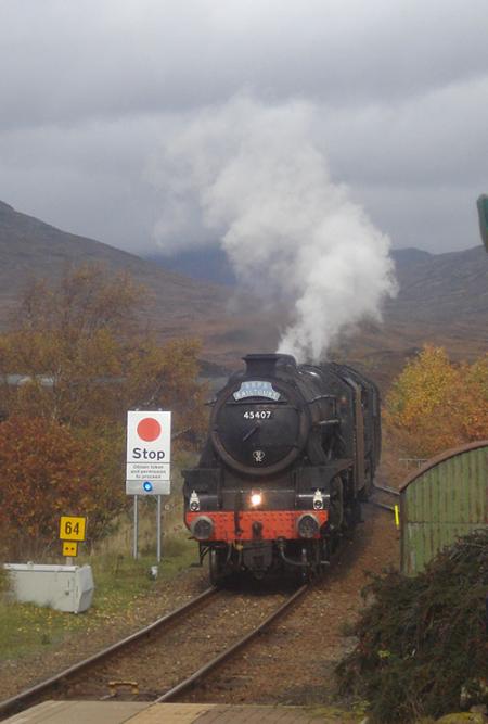 Hogwarts Express arriving at Rannoch Station